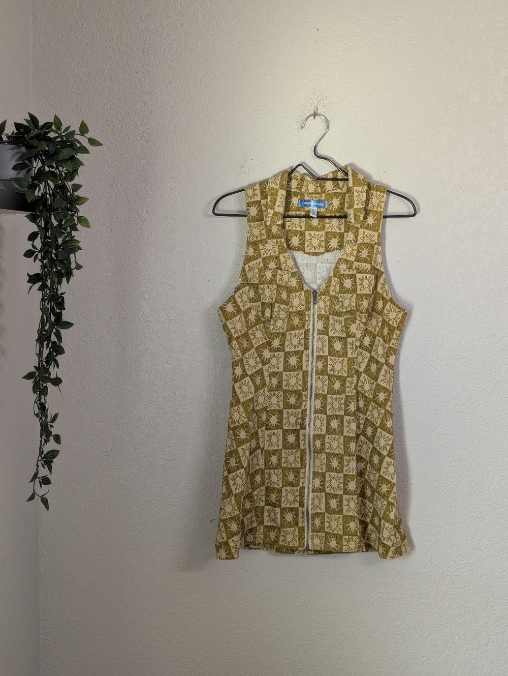 Urban Outfitters Freya Sunshine Collared Zip Mini Dress Sz L Linen Blend Green - Picture 5 of 12